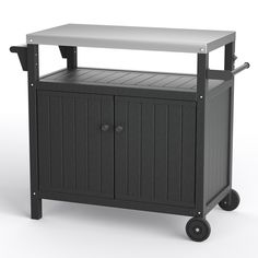 an outdoor bar cart with wheels and a table top