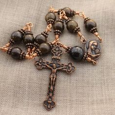 Antique copper single decade rosary Antique Jewelry With 8mm Beads As Gift, Antique Jewelry With 8mm Beads For Gift, Antique 8mm Beads Jewelry As Gift, Antique 8mm Beads For Jewelry Making, Handmade Bronze Rosary As A Gift, Bronze Rosary As Gift, Bronze Rosary With Round Beads As Gift, Traditional Amber Rosary With Round Beads, Adjustable Brown Spiritual Rosary