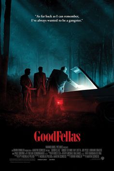 the movie poster for goodfellas with three men standing in front of a car