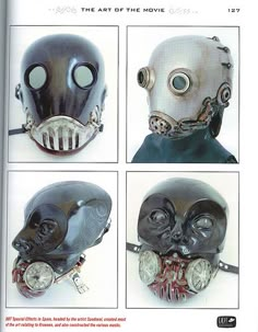 the art of the movie book is open to show four different masks and their parts