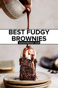 the best fudgey brownies are served on plates