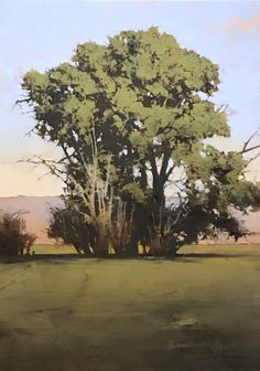 an oil painting of a tree in a field