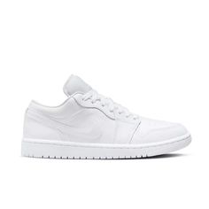 Jordan 1 Low "White/White/White" Women\'s Shoe View 1 Classic White Everyday Sneakers, Jordan Lows, Air Jordan 1 Low White, Jordan 1 Lows, Jordan 1 Low White, Jordan Low, Low Top Jordans, White Jordans, Nike Air Jordan 1 Low