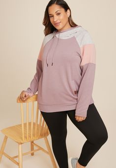 Plus Size Homeward Colorblock Hoodie - Materials & Care:imported - 62% polyester 33% rayon 5% spandex - machine wash Colorblock Hoodie, Maurices Plus Size, Hoodie Material, List Style, A Plus, Zipper Detail, Fleece Fabric, Pocket Pouch, Favorite Things List