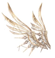 a brooch that has some kind of bird on it's back and wings