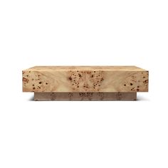 a wooden bench made out of wood with holes in the top and bottom section, on a white background