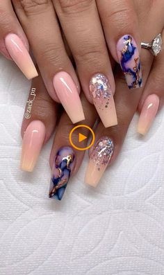 Stone Nails, Nail Design Glitter, Long Coffin Nails, French Ombre, Nail Tattoo, Glam Nails