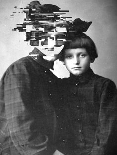 two people are standing next to each other with their faces made out of different objects