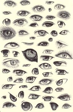 an image of various types of eyes and their parts in black and white, including the iris