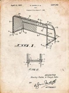 an old drawing of a goalie's net from the early 1900's