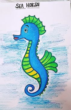 a drawing of a sea horse on paper