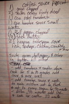 a handwritten recipe for coffee sauces on lined paper with red marker writing in the middle