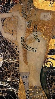 an artistic painting with gold, black and white designs on the side of a woman's body