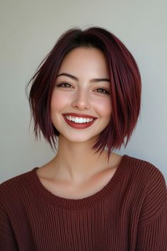 21. Razor-Cut Bob with Burgundy Tint (Short Hairstyles With Layers) - Short Hairstyles With Layers Short Hairstyles With Layers, Red Brunette Hair, Short Burgundy Hair, Hairstyles With Layers, Texture Layers, Shaggy Bob Hairstyles, Auburn Balayage, 2025 Hair