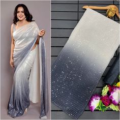 Sameera, Manish Malhotra Inspired Ombre Dazzling Heavy Sequins Partywear Saree Wedding Sequin Fabric With Pallu, White Self-design Saree For Party, White Self-design Blouse Piece For Party, Saree Elegant, Saree Patola, Blush Outfit, Muslim Wedding Photography, Bollywood Designer Sarees, Hindu Ceremony