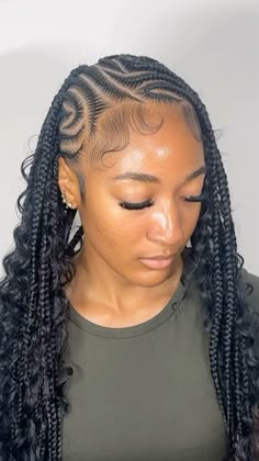 Cornrows In The Front Box Braids In Back, Box Braids In Back, Big Box Braids, Summer Braids, Cute Braided Hairstyles, Braided Hairstyles For Teens