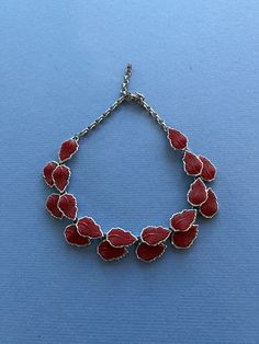 1950's Vintage Necklace Or Choker ~  Adjustable Necklace ~ Great Condition  Measures 17 Inch Red Retro Metal Jewelry, Retro Red Metal Jewelry, Retro Red Necklace For Party, Vintage Red Jewelry, Red Vintage Necklace For Collectors, Red Vintage Necklace With Charm, Mid-century Red Jewelry For Gift, Vintage Red Necklace With Lobster Clasp, Vintage Jewelry 16 Inch Length