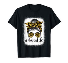 a black t - shirt with an image of a woman wearing leopard print on it