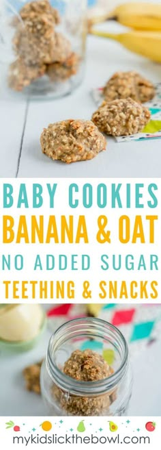 banana and oat no - added sugar cookies with text overlay that says baby cookies