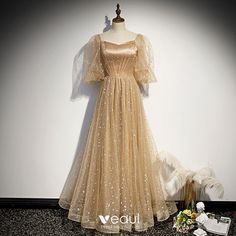 Luxury Floor-length Victorian Dress For Banquet, Vintage Prom Dresses Puffy Slevve, Beige Victorian Dress, Luxury Floor-length Victorian Dress With Ruffles, Elegant Beige Victorian Dress With Ruffles, Fall Bridesmaid Dress Colors, Party Dress Formal, Backless Formal Dresses, Long Puffy Sleeves