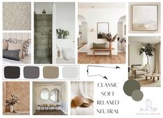 a collage of photos with neutrals and browns in the interior design color scheme