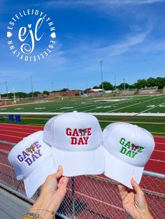 Game Day Football Bow Embroidered Trucker Hat / School Spirit / Any School Colors Embroidered on Our Hats / School Spirit Ball Cap / Sports Coquette Aesthetic Bow Hat Trucker Hat is custom designed with the GAME DAY embellished Football Bow Coquette Aesthetic! Trucker Hat comes in All White as shown with your choice of thread color Trucker Hat has snap back and fits most **Listing is for (1) Trucker Hat **Colors/shades may vary depending on availability** All Hats designed/embroidered by the EJL Spirit Ball, Aesthetic Bow, Hat Bar, Game Day Football, Monogram Ideas, Bow Coquette, Colors Shades, Circuit Projects, Hat Ideas