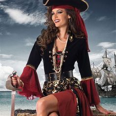 Get ready to be a real Steampunk pirate! Full steampunk costume for women Material composition: spandex, polyester Authentic victorian steampunk look This set includes: hat + dress+ belt + scarf Choose your costume size with the chart below. If you are between two sizes, take the larger one. Set sail for new lands with this original Steampunk pirate costume. This costume will enhance your figure with its asymmetrical cut, lacing, and flared sleeves. The belt will also mark your waist. Easy to we Steampunk Pirate Costume, Caribbean Pirates, Captain Costume, Pirate Cosplay, Female Pirate Costume, Mode Steampunk, Steampunk Pirate, Pirate Woman, Steampunk Costume