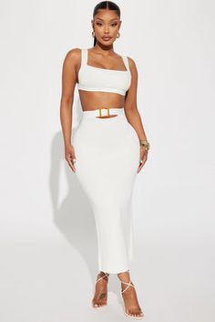 White Skirt Set, Matching Skirt Set, Crop Top Sleeveless, Beaded Cardigan, Skirt And Top Set, Free Dresses, Crop Top Skirt, 60 Fashion, White Skirt