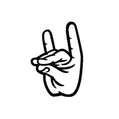 a black and white drawing of a hand making the peace sign