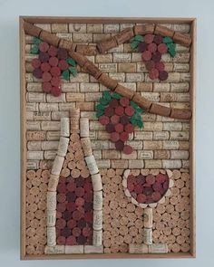 a wine cork wall hanging on the side of a building