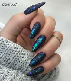 Matte Black Nails, Black Nail Art, Galaxy Nails, Matte Nails Design, Spring Nail Colors, Almond Nails Designs, Nail Polishes