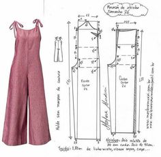 a drawing of a woman's jumpsuit with ties on the front and side