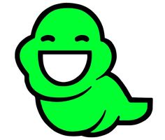 a green cartoon character with a smile on his face