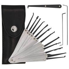 an assortment of tools in a pouch with the tool holder open to show it's contents