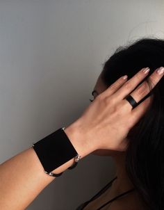 "Women's black square bracelet, black metal sharp cuff bracelet, edgy-rock style bracelet, geometric black jewelry, statement cuff, women's gift Welcome to my shop! Woman's cuff bangle bracelet is made of Matte-Black painted brass metal and genuine leather cords! It is anti-allergic, nickel and lead free. The metal parts are zamak* Μatching Necklace: https://www.etsy.com/listing/594528854/black-plate-swarovski-necklace-long?ref=shop_home_active_8 Really comfortable and sooo stylish!! Easy to wea Edgy Black Metal Cuff Bracelet, Edgy Metal Jewelry With Black Band, Edgy Black Bracelet Strap Jewelry, Black Edgy Jewelry With Bracelet Strap, Edgy Black Jewelry With Bracelet Strap, Minimalist Black Metal Jewelry, Modern Metal Jewelry With Black Band, Edgy Black Cuff Bracelet, Minimalist Black Band Bracelet