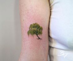 a small tree tattoo on the arm