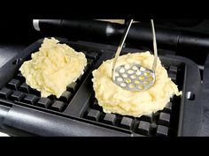 two waffles that are sitting on top of a grill