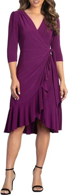 Cocktail Dress Classy, Magenta Dress, Fab Dress, Travel Clothes, Travel Clothes Women, Midi Wrap Dress, Surplice Neckline, Dress The Population, Clothes Women