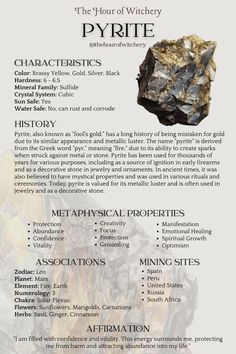 Pyrite Properties, Pagan Life, Crystal Cards, Witches Book, Spell Jars, Magic Stones