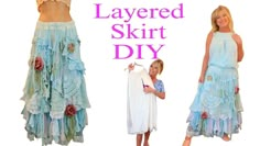 Boho Skirt Diy, Layered Skirt Pattern, Boho Skirt Pattern, Ruffle Skirt Pattern, Layered Maxi Skirt, Long Skirt Pattern, Rag Skirt, Clothing Upcycle