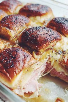 ham and cheese sliders in a baking dish