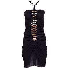 Turn Heads With This Iconic Gucci Gold Embellished Black Halter Mini Dress, Size 40, Crafted By Tom Ford For Gucci In 2004. This Striking Black Silk-Spandex Mini Dress Is Adorned With Gold Metal Plates And Features A Stylish Halter Neckline With A Knot Accent, Offering Versatile Styling Options. The Ruched Pleat Detailing Provides A Flattering Silhouette, And The Side Zip Closure Ensures A Seamless Fit. As Seen On Kendall Jenner, This Dress Is Perfect For U.S. Sizes Xs/S. Measurements Are Listed For Reference, Taken In A Lay-Flat Position; Please Do Not Rely Solely On Them For Sizing. As A Pre-Owned Item, It May Show Signs Of Wear Typical Of Vintage Garmentsplease Review Photos For Any Sp Tom Ford For Gucci, Black Halter Mini Dress, Gucci By Tom Ford, Gucci Dresses, Ford Black, Metal Plates, Black Halter, Halter Mini Dress, Halter Neckline