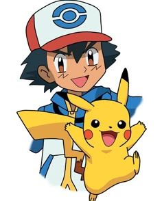 the pokemon pikachu is holding onto his friend's arm and smiling at the camera