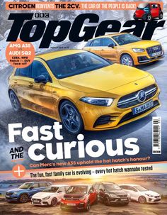 the front cover of top gear magazine with two different cars on it's cover