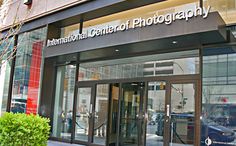 the entrance to an international center of photography building