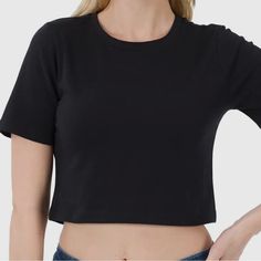 Material: Cotton Color:Black Wardrobe Must Have! Black Short Sleeve Crop Top For Fall, Black Cropped Top With Relaxed Fit, Casual Black Relaxed Fit Crop Top, Black Crop Top For Everyday Spring Wear, Basic Black Crop Top For Everyday, Basic Black Relaxed Fit Crop Top, Black Relaxed Crop Top, Black Cropped Relaxed Fit Top, Chic Black Crop Top T-shirt