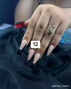 Black Exotic Nails, Black Inspo Nails, Red Bottom Nails Acrylic, Good Nail Ideas, Black Nails Black Women, Black Nails Prom, Red Bottoms Nails, Black Red Bottom Nails, Red Cute Nails