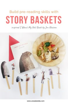 an image of story baskets with the title build pre - reading skills with story baskets