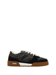 100% Calf leather Designer Sneakers With Removable Insole, Low-top Brown Sneakers With Contrasting Heel Counter, Brown Low-top Sneakers With Contrasting Heel Counter, Designer Streetwear Sneakers With Removable Insole, Designer Brown Calf Leather Sneakers, Fendi Sneakers, F Logo, Urban Shoes, Branded Items