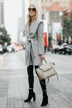 Grey Wrap Coat, Fashion Makeover, Booties Outfit, Beauty Inspo